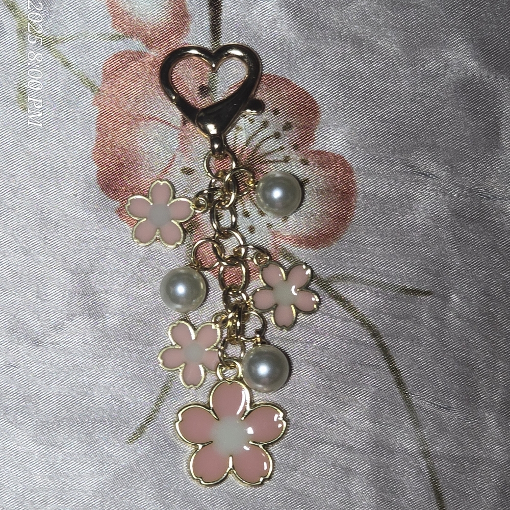 Floral Keychain with Pink and Gold Accents